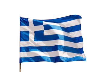 Photo of a Greek flag on a pole floating in the wind isolated on transparent background, png file - 770867478