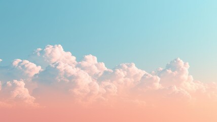 Beautiful sky on colorful gentle light day background. Sunny and fluffy clouds with pastel tone and idyllic orange teal color backdrop. Picturesque generative ai - obrazy, fototapety, plakaty