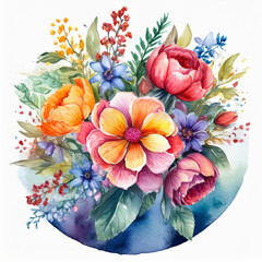 Detailed watercolor painting of beautiful floral composition. Spring bouquet. Hand drawn art.
