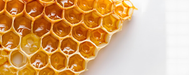 Closeup view of honeycomb pattern,a honey filled honeycomb