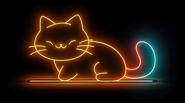 Neon illustration of a content cat outlined in warm tones against a dark backdrop.