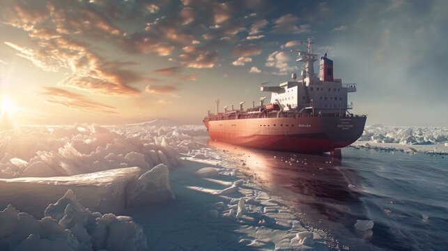 Nuclear Tanker In The Arctic Cutting Through An Ice Floe