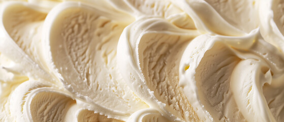 A closeup of the texture and swirls in Vanilla ice cream with frosting