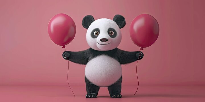 A 3D cartoon illustration depicts a panda fostering unity and solidarity among workers as a peace ambassador.