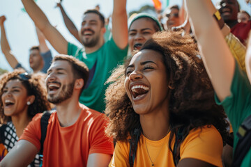 Fototapeta premium A group of people are smiling and laughing while watching a sports game