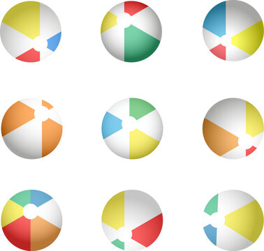 A set of beach balls on a white background. Vector three-dimensional image, a template of colored summer balls