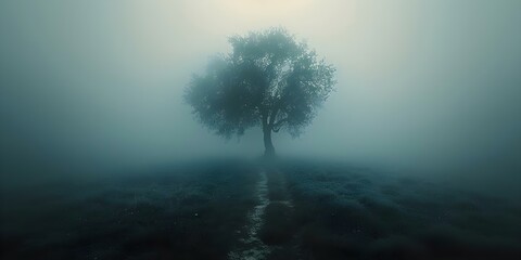 Enveloped in a Dark Eerie Fog: Setting a Spooky Atmosphere in a Mysterious Scene. Concept Mysterious Atmosphere, Spooky Photography, Eerie Fog Setting, Dark Scene, Creepy Photo Shoot
