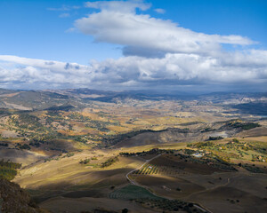 Panoramic view of Calascibetta, Sicily, Italy - 770874471
