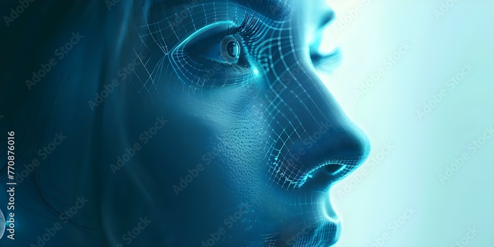 Aufkleber image of biometric face recognition technology for online access enhancing cybersecurity and protect