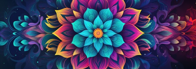 An intricate and detailed mandala pattern in vibrant jewel tones for a meditation, abstract colorful flower pattern  - obrazy, fototapety, plakaty