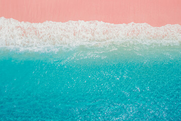 Pink beach with blue ocean in Komodo national park - 770876680