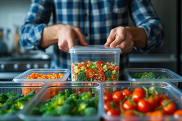 Organized meal prep with colorful fresh vegetables in storage containers.
