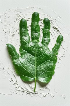 Handprint with texture of planet Earth leaf concept. Nature environment protection symbol. Human and ecology problem. Ai generated