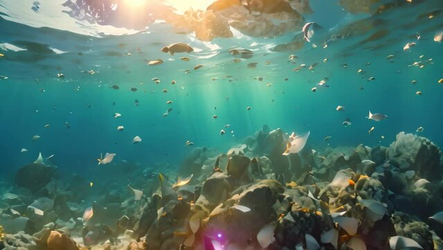 A staggering volume of garbage is seen adrift in the ocean, raising serious concerns for the environment, Plastic pollution in the sea, Concept of global warming, 3D rendering, AI Generated