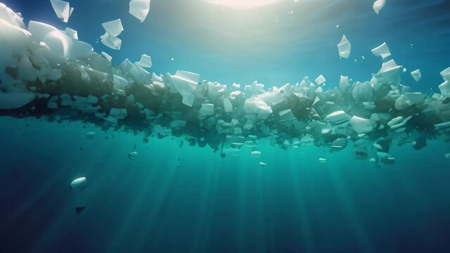 Extensive Accumulation of Waste Found Floating in the Ocean, Plastic waste in the sea, Concept of environmental pollution, 3D rendering, AI Generated