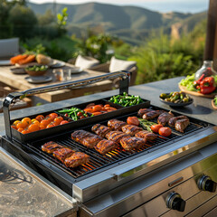 A grill with meat and vegetables on it ai technology