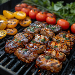 A grill with meat and vegetables on it ai technology