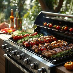A grill with meat and vegetables on it ai technology