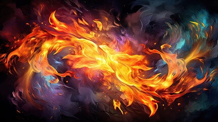 Fototapeta premium An artistic interpretation of fire with stylized flames and smoke, a blend of colors and shapes for a unique and creative look background Ai Generative