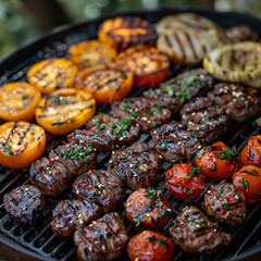 A grill with meat and vegetables on it ai technology