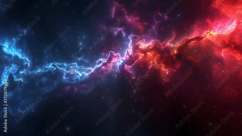Wall mural blue red deep space galaxy nebula. cinematic celestial background depicting astrology and space expl