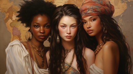 Obraz premium Women of many ethnicities: Asian, African, and Caucasian