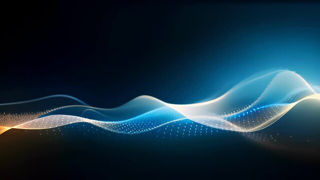 Abstract background with gold and blue glowing neon moving high speed wave lines and bokeh lights. Visualization of sound waves. Data transfer. Fantastic wallpape