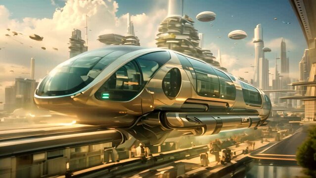 Witness a high-speed, sleek train as it traverses an ultramodern metropolis, The future of transportation, AI Generated