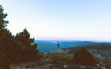 hiking in the mountains of soria in a sunny summer day sunset last moments