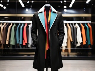 luxury Man black double hair coatblack colour ABD and black man long coat for sale in luxury modern shop boutique.,, long coat details. ,


