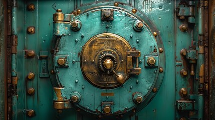 Large antique safe door in a bank vault security precious storage retail store. Generative Ai