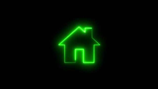 4K Neon glowing line colorful house icon isolated on black background animation. Glowing neon line Smart home icon. motion graphic home sign animation.