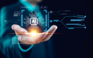 AI tech help business concept. Artificial intelligence technology assistance. Technology customer...
