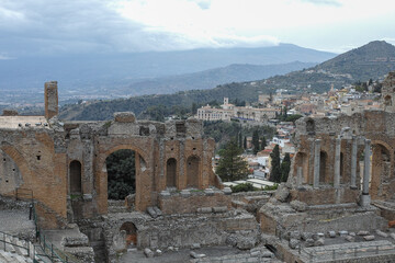 Ruins of the Ancient Greek Theater in Taormina, Sicily - 770883441