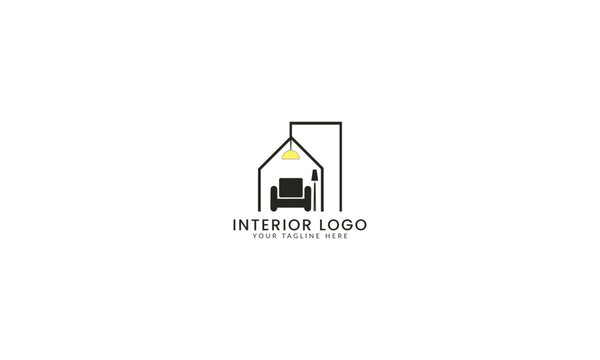 Unique  interior modern minimalist furniture continuous line logo design.