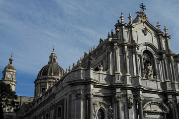 View of Duomo di Sant'Agata and Fountain of the Elephant, Piazza Duomo, Catania, Sicily, Italy, Mediterranean, Europe - 770884680