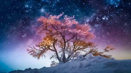 Embracing the beauty of a snow-covered tree in a magical winter wonderland.