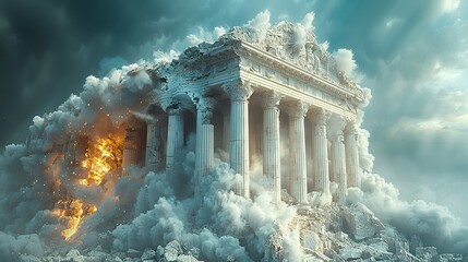 The bank building has fallen. bank in bankruptcy. financial institution collapse. Generative Ai - obrazy, fototapety, plakaty