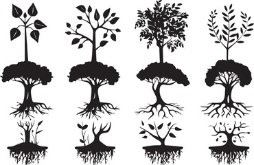 Root Icons Black Silhouette on white background