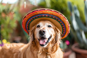 A dog wearing a sombrero hat