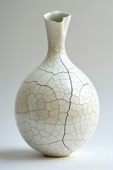cracked ceramic vase on a white background