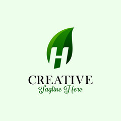 Letter H Leaf  Logo Icon Design in Green Colors. Eco Design Vector Illustration.