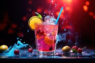 colorful drink cocktail in a glass with juice - obrazy, fototapety, plakaty