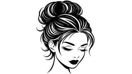 woman face with messy hair bun silhouette silhoue
