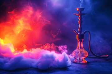 hookah with shisha smoke with neon