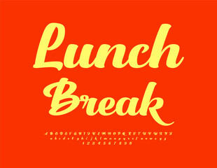 Vector stylish logo Lunch Break. Beauty Calligraphic Font. Modern handwritten Alphabet Letters and Numbers.