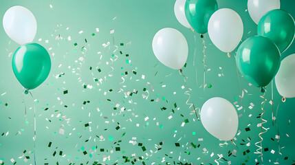 Turquoise green balloons composition background - Celebration design banner