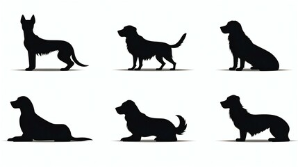 set of black vector Silhouette illustration of dog - obrazy, fototapety, plakaty