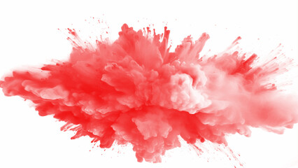 Bright red holi paint color powder festival explosion burst isolated white background. 