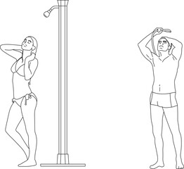 Sketch vector illustration design of people taking a shower
